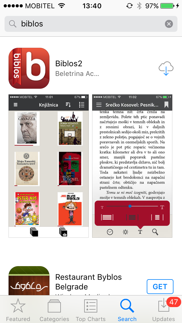 Biblos v trgovini App Store